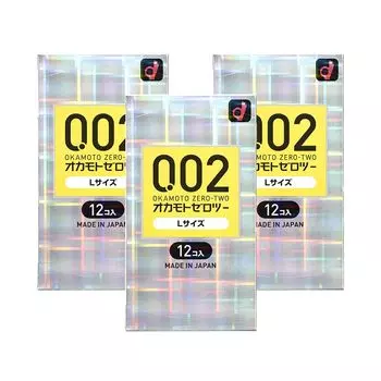 Презерватив Okamoto Zero Two L Размер Полиуретан 12 штук Набор из 3 противозачаточных презерватива Презервативы упакованы, которые раскрываются внутри 0,02 (PU) Не Что