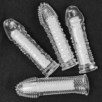 Презерватив с удлинителем в виде шипов, многоразовый презерватив, чехол для пениса, мужское увеличение, задержка, шипы, клитор, кристаллические презервативы