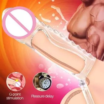 Презервативы Leten Extender для мужчин, многоразовые презервативы с кристаллами для задержки эякуляции, рукав для пениса one size