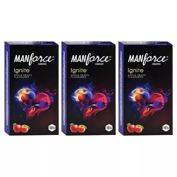 Презервативы Manforce Ignite со вкусом яблока и персика в горошек - 10 шт.(Пакет из 3)