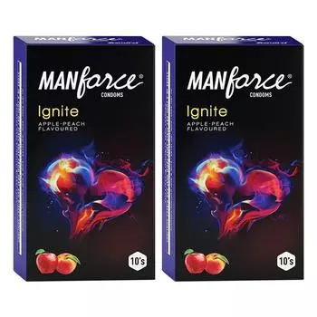 Презервативы Manforce Ignite со вкусом яблока и персика в горошек - 10 шт.(Упаковка из 2 шт.)