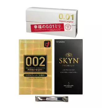 Презервативы Okamoto Zero Two Real Fit SKYN PREMIUM Sagami Original Набор из 3 типов с лосьоном-стиком Контрацептивы Презервативы 0.02 (6 шт.) (5 кусков)