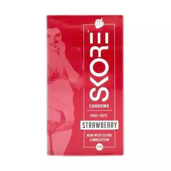 Презервативы точечные с ароматом Клубники (10 шт), Strawberry Flavoured Dotted Colored Condoms, Skore