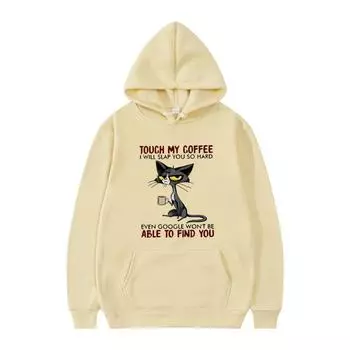 Презрительный Кот Защита Кофе Анимация Принт Молодежный Спортивный Топ С Капюшоном Флис Бег Фитнес Толстовка S