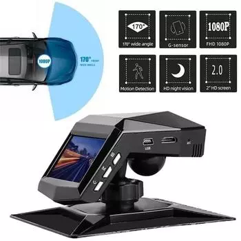 Приборная панель, 2 дюйма, 1080P, автомобильный видеорегистратор, ИК-камера ночного видения, 170 градусов, G-сенсор, видеорегистратор, запись вождения, автомобильный детектор чёрный