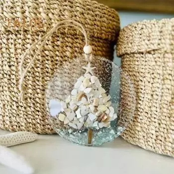 Прибрежное рождественское украшение, подвесные морские стеклянные детали, ловец света, пляжный стеклянный ловец солнца на акриловом круге для украшения оконной елки B