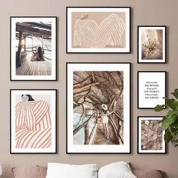 Прибрежный цветок шале шляпа девушка абстрактные плакаты на скандинавскую тему и принты настенная живопись на холсте настенные панно для декора гостиной A4 21X30cm No Framed