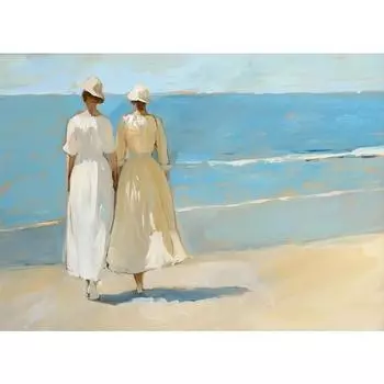 Прибрежный пейзаж Пляж Розовый Голубой Зонтик Модная Квартира Восточное Побережье Постер Холст Живопись Настенные Картины Дом Квартира Декор 21cm30cm NoFrame