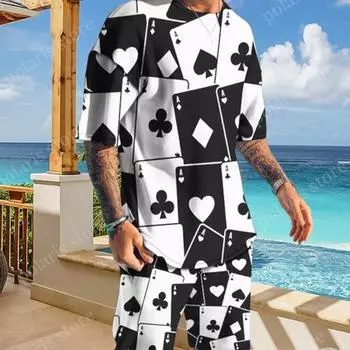 Прибытие, летний спортивный костюм, мужская футболка, комплект, повседневный комплект из 2 предметов для пляжного отдыха, модная спортивная одежда, мужской костюм для бега 5XL