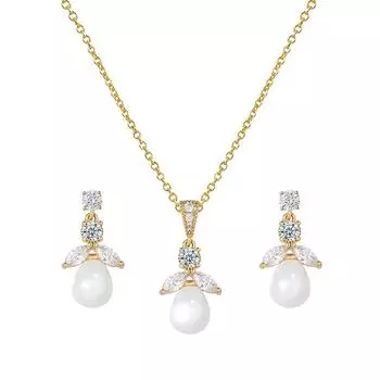 Прибытие Ракушечный жемчуг кубический цирконий кулон и серьги свадебный комплект для выпускного вечера формальные ювелирные изделия для мероприятия 42cm2.4*1.1cm
