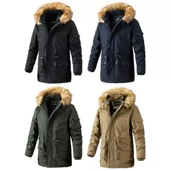 Прибытие Теплая куртка Мужское зимнее длинное пальто плюс бархатная куртка Мужская хлопковая ветровка Куртки Пальто Мужская одежда Повседневная куртка с капюшоном M