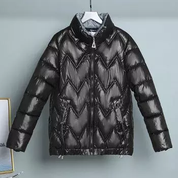 Прибытие Женское короткое хлопковое пальто с воротником-стойкой, утолщенное и повседневное свободное зимнее пальто 4XL чёрный