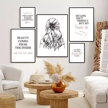 Прическа Парикмахерская Цитата Арт Плакаты Модная Настенная Картина Красота Холст Картины Макияж Парикмахерская Печатает Домашний Декор HD2822 21x30cm no frame