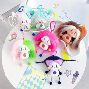 Прическа жареные волосы плюшевая подвеска афро жареные волосы брелок кукла допамин брелок детский коричневый/белый