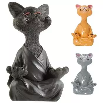 Причудливая фигурка черного Будды и кошки, медитация, йога, Коллекционная коллекция Happy Cat Decor, художественные скульптуры, садовые статуи, домашний декор None оранжевый
