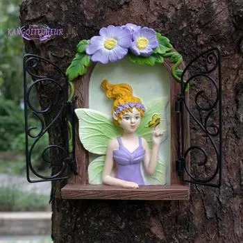 Причудливая садовая статуя эльфа, подвесная подвеска, прочная смола, краска, устойчивая к ультрафиолетовому излучению, украшение сада фиолетовый