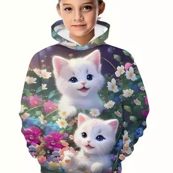 Причудливая толстовка с капюшоном Kitty с 3D-принтом для самых маленьких — мягкая трикотажная ткань, смесь спандекса, идеально подходит для игр на открытом воздухе 100