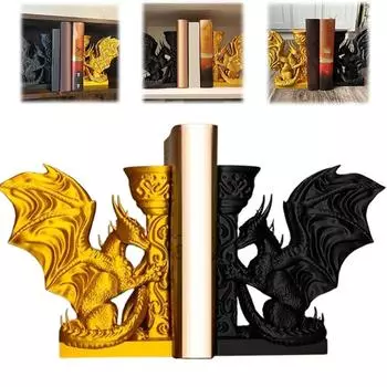 Причудливые подставки для книг в виде дракона Подставка для книг в виде дракона, напечатанная на 3D-принтере Подставка для книг в виде дракона, обязательная вещь для любителей декора книжной полки One Size чёрный