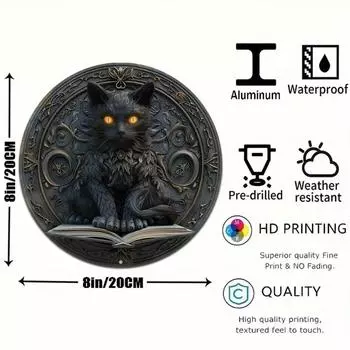 Причудливый мистический знак «Кот» — отличительный дизайн в винтажном стиле, имитация рельефной текстуры, настенный декор, кафе, гостиная, идеальный подарок 20x20cm белый