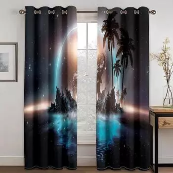 Причудливый пейзаж с рисунком животных 3D цифровая печать занавеска фантазийная сцена уединение слабое затемнение занавеска ткань две части W50xH130(CM)x2pcs&Hook