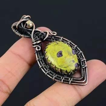 причудливый Stchitite, Atlantisite Gemstone Jewelry Чистая медная проволока, обернутая кулон ручной работы 2.36 Inches зелёный