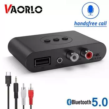 Приемник VAORLO Bluetooth 5,0 U Disk RCA 3,5 мм AUX Jack Стерео беспроводной адаптер с микрофоном для усилителя динамика Автомобильный аудиопередатчик чёрный