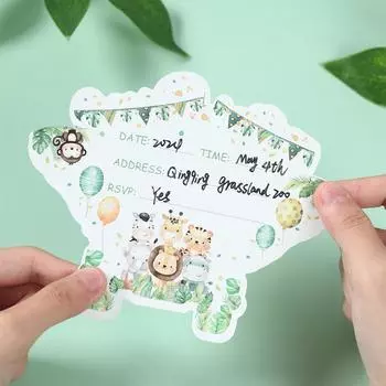 Пригласительная открытка Подарочная открытка Джунгли Сафари Животные День рождения Декор Дети Baby Shower Товары для вечеринки Подарки Сувениры
