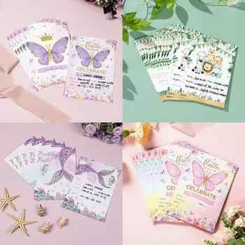 Пригласительная открытка с благодарностью Подарочная открытка с изображением русалки и бабочки Декор на день рождения Детская вечеринка Baby Shower Товары для джунглей Пригласительная открытка