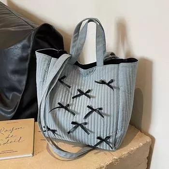 Пригородная сумка большой вместимости, женская сумка через плечо с бантом, большая сумка для студентов чёрный