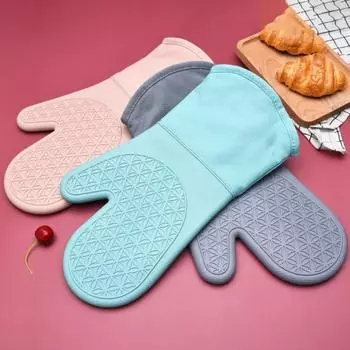 Прихватка для духовки Силиконовая мягкая хлопковая подкладка, не допускающая ожогов, более толстая, нескользящая, для выпечки, термостойкая перчатка для микроволновой печи, кухонные принадлежности серый