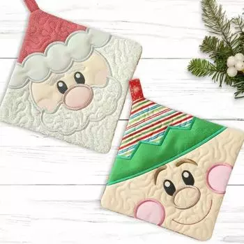 Прихватка с лицом Санты, квадратная ткань, рождественский термостойкий коврик, мультяшный прихватка с лицом эльфа для праздничного декора кухни