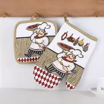 Прихватки для духовки Коврик для стола Практичные микроволновые печи Комплект из двух предметов Устойчивые к ожогам бытовые товары Термостойкие кухонные принадлежности