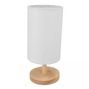 Прикроватная лампа на ножке с деревянной основой и тканевым абажуром для спальни, белая
