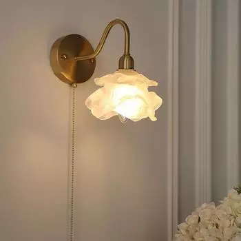 Прикроватная лампа Настенный светильник для спальни Японская медная спальня Дзен гостиная фоновая стена с выключателем на проводе настенный светильник белый