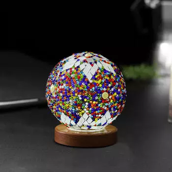 Прикроватная лампа со стеклянной мозаикой, шарообразный светильник с регулируемой яркостью, креативный турецкий столик в стиле бохо, декоративный синий