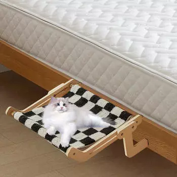 Прикроватная лежанка для кошек, платформа для грелки, съемная, мягкая и удобная, легко регулируется, деревянная подвесная Black and White