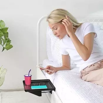 Прикроватная полка, прочный подвесной прикроватный лоток для хранения, съемный пластиковый стеллаж для хранения для общежития, дома, спальни чёрный