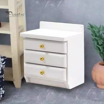 Прикроватная тумбочка с высокой имитацией, экологически чистые изысканные детали, сделай сам, гладкое украшение, береза 1:12 Орнамент сцены кукольного домика Мини-прикроватная тумбочка Micro белый
