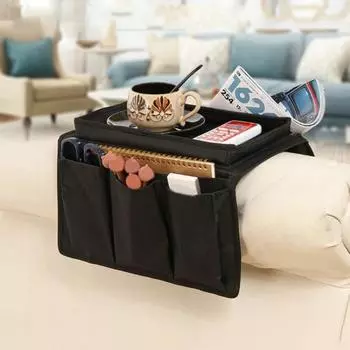 Прикроватное хранение Легко брать с собой Практичный большой емкости подлокотник дивана Сумка для хранения всякой всячины Сумка для хранения на подлокотнике кресла чёрный