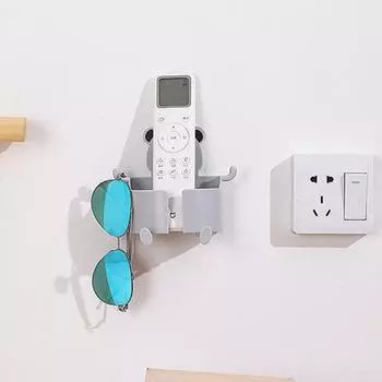 Прикроватный кронштейн для зарядки телефона. Настенный самоклеящийся противоскользящий противоскользящий мультяшный медведь в форме мультяшного медведя с несколькими крючками. Держатель для телефона-органайзер. серый