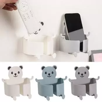 Прикроватный кронштейн для зарядки телефона. Настенный самоклеящийся противоскользящий противоскользящий мультяшный медведь в форме мультяшного медведя с несколькими крючками. Держатель для телефона-органайзер. белый
