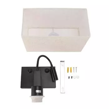 Прикроватный настенный светильник LED черное железное гальваническое покрытие с проводкой и льняным абажуром настенное бра для спальни