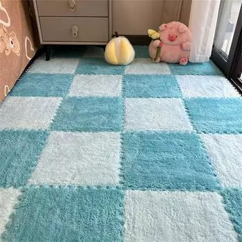 Прикроватный плюшевый ковер, спальный коврик, пенный коврик для пола, коврик для резки татами, бытовые 5 шт. One Size синий