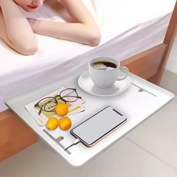 Прикроватный столик, поднос, органайзер, полка для хранения, прочная, несущая, простая в установке, универсальная, пристегивающаяся, держатель для хранения на тумбочке S белый