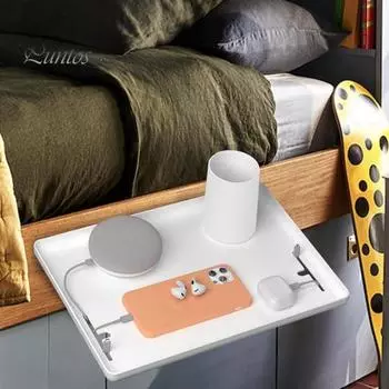 Прикроватный столик, поднос, органайзер, полка для хранения, прочная, несущая, простая в установке, универсальная, пристегивающаяся, держатель для хранения на тумбочке S белый