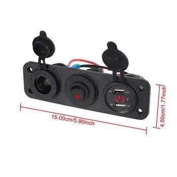 Прикуриватель с тумблером PD со светодиодным вольтметром Гнездо 12 В Разветвитель Разветвительная панель USB C QC3.0 Автомобильное зарядное устройство USB Гнездо красный