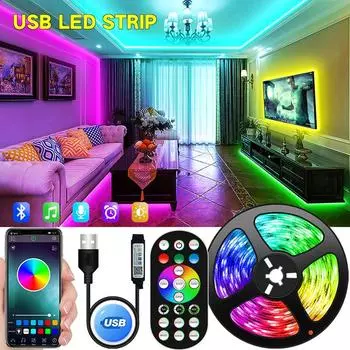 Приложение 5050RGB USB Bluetooth световая лента 5 В RGB светодиодная лампа лента гибкий свет для украшения комнаты ТВ подсветка диодная лента NO Battery&3KEY 0.2m
