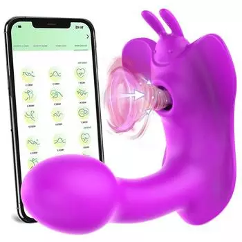 Приложение Беспроводная Bluetooth Женская Носимая Бабочка Влагалище Присоска для точки G Вибратор Всасывающий клитор Стимуляция сосков Женская секс-игрушка