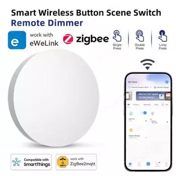 Приложение eWeLink ZigBee Smart Scene Switch Push Button Связь с интеллектуальной домашней автоматикой Пульт дистанционного управления Работает со шлюзом Zigbee2MQTT белый