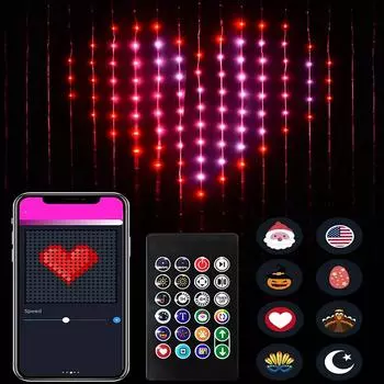Приложение Smart Curtain String Light DIY Picture Text Led Display Smart LED RGB String Light RGB LED Bluetooth Control Curtain Lights USB PLUG